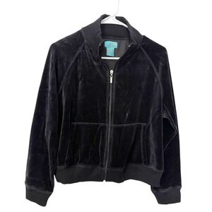 Tangerine Petite Large Black Fleece Full Zip Jacket Active Wear Coat Velvet